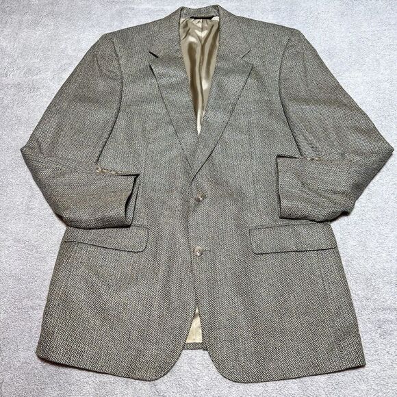 Brooks Brothers Suit Jacket Blazer Mens 41 Large Herringbone Blue Gold USA Union - Picture 1 of 16